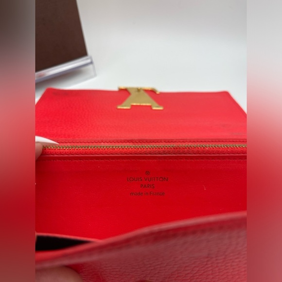 ♥️ Louis Vuitton Wallet Capucine Taurillon Leather Red Long with Box Chain Sarah - Picture 14 of 16